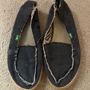Black Denim Sanuk Slip Ons